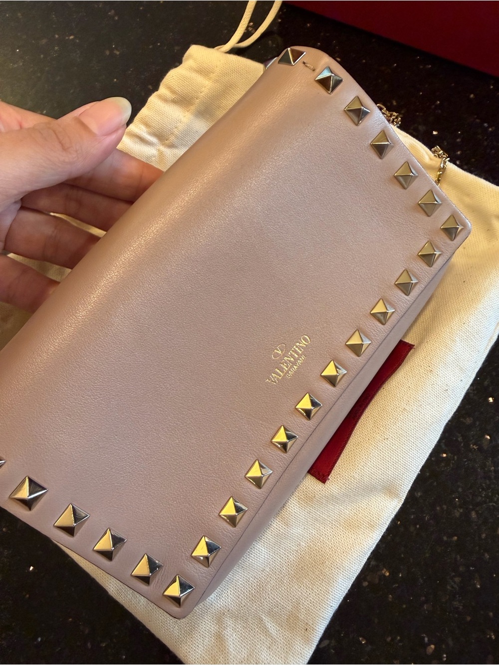 Valentino Mini Rockstud Leather Crossbody in Pale Pink with Gold Studs - Picture 3 of 14